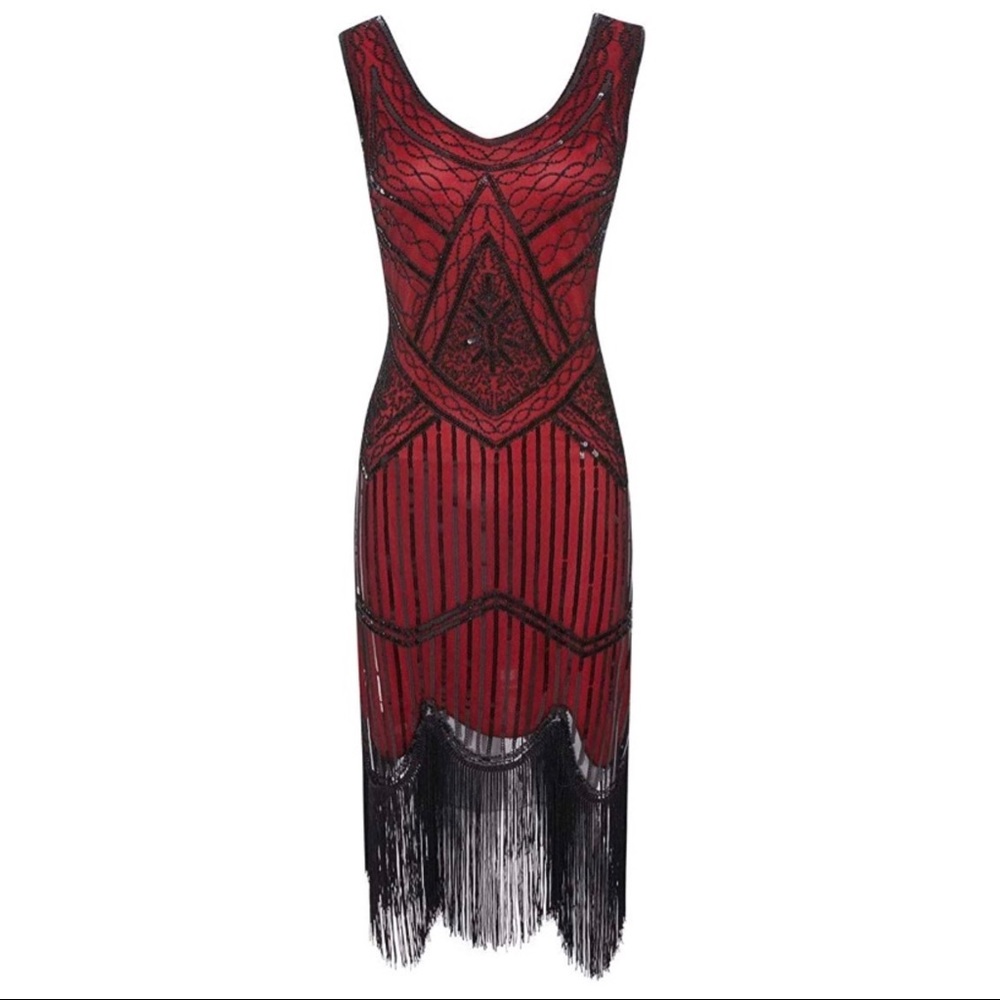 1920s Gatsby Flapper Sequin Beaded Fringe Dress